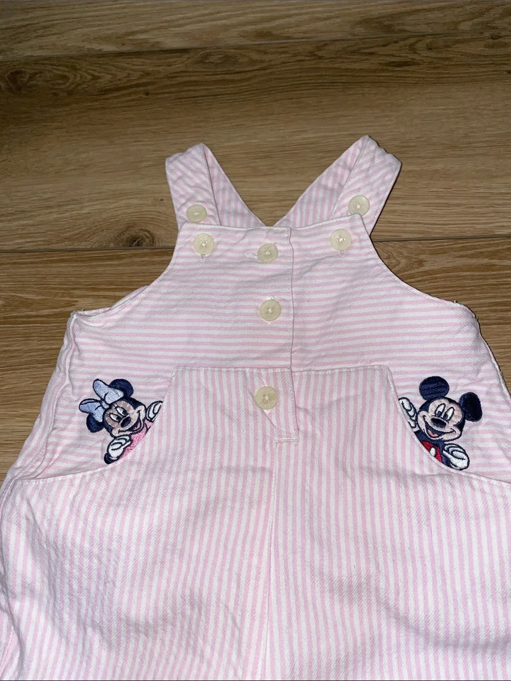 The Disney Store Mickey & Minnie Pink Striped Overalls 6m
